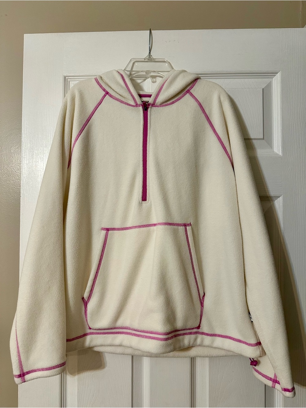 Bass Cream Hooded Fleece with Pink Stitch Accents